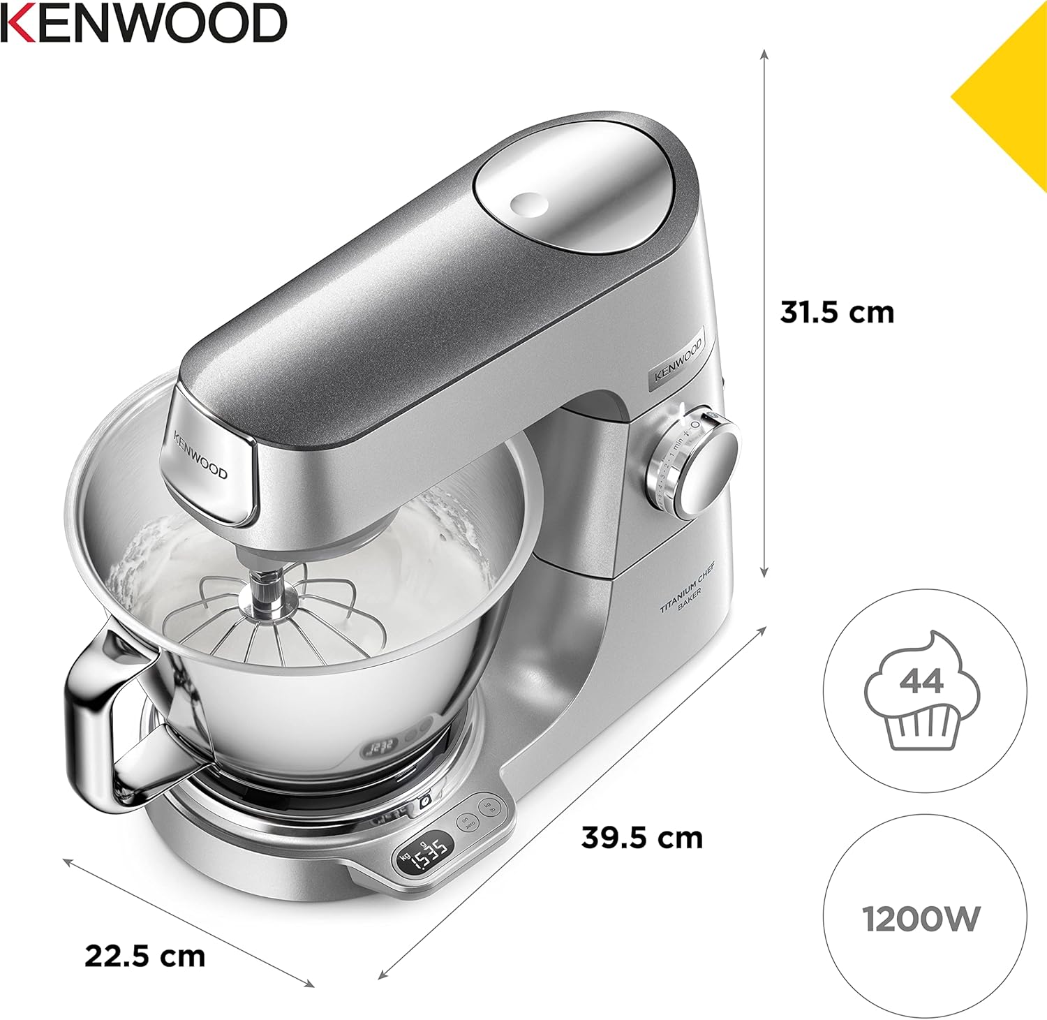 Kenwood Chef Baker KVC85.004SI Küchenmaschine, 1200 W, 5 L, integrierte Waage und Timer, 4,7/5 Sterne