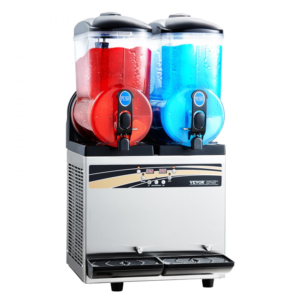 VEVOR kommerzieller Frozen Drink Maker, 15 L x 2 Slush-Maschine mit zwei Tanks, 120 Tassen Margarita-Smoothie-Maschine aus Edelstahl, Slush-Maker für Zuhause Partys Restaurants Cafés Bars