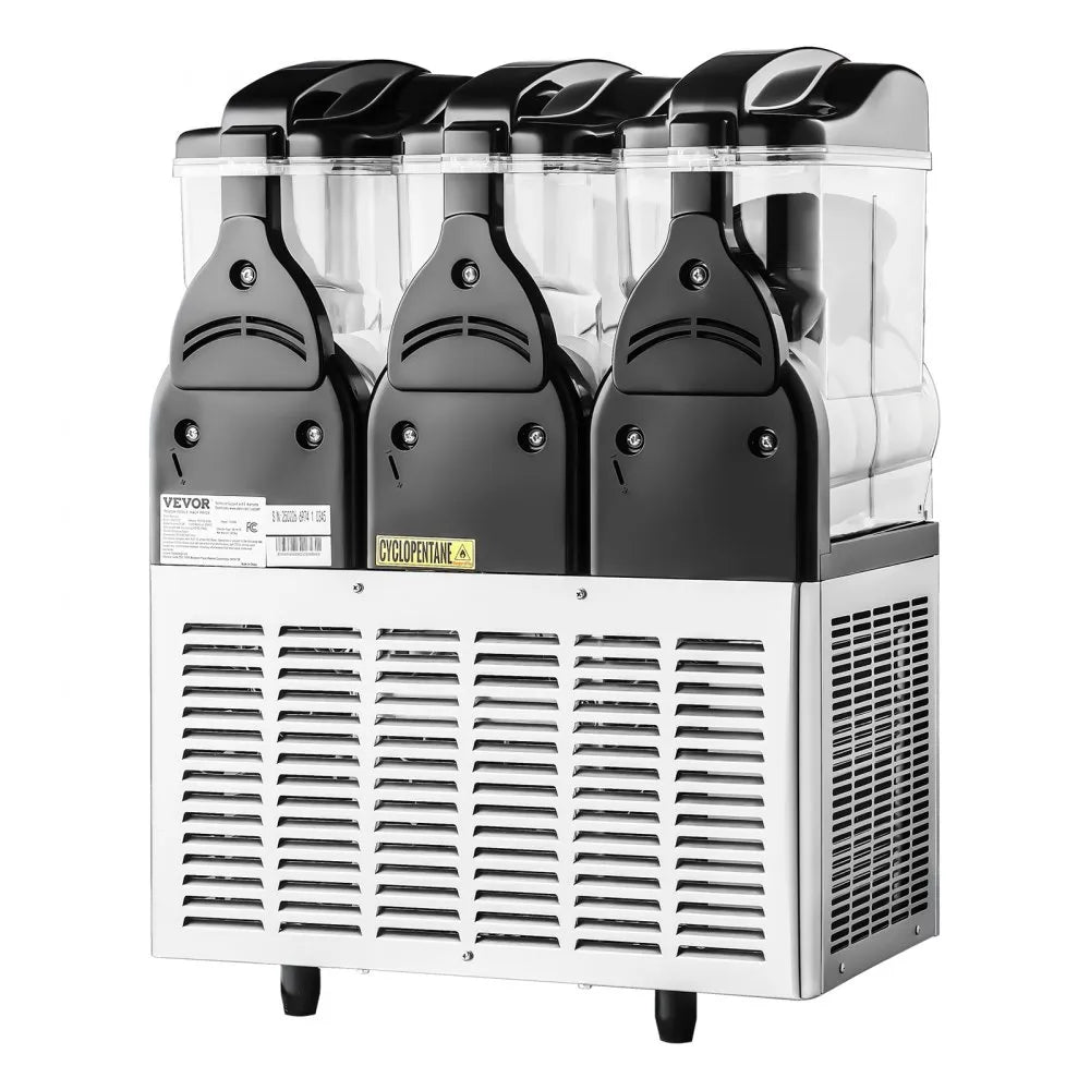 VEVOR Gewerbliche Slush Eis Maschine 45 L Slushie-Maker mit 3 Tanks, Crushed Ice-Maschine aus Edelstahl für 180 Tassen Margarita und Smoothies, Eis-Slush-Maschine für Zuhause Gastronomie Cafés Bars