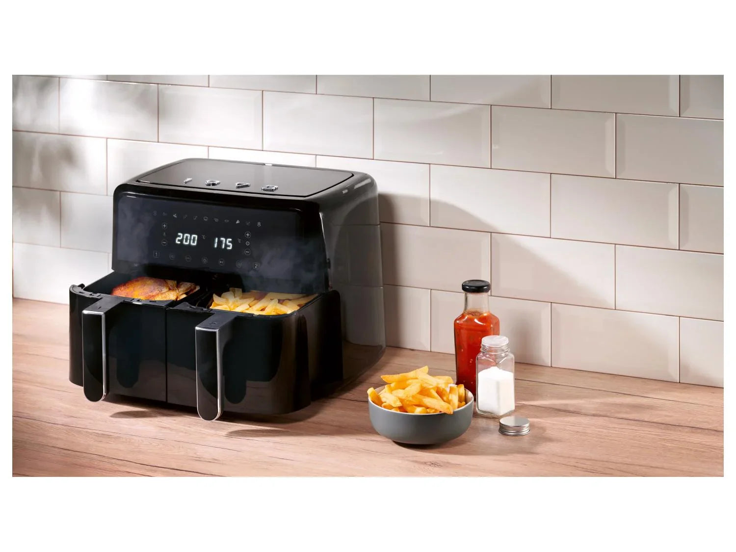 Silvercrest Doppelzonen-Heißluftfritteuse SHLFD 2600 B1 – 2x 4,35 L, 2600 W